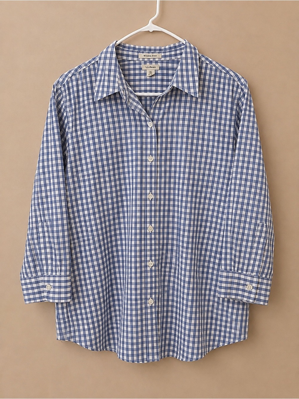 L.L. Bean Blue and White Gingham Casual Button-Down Shirt